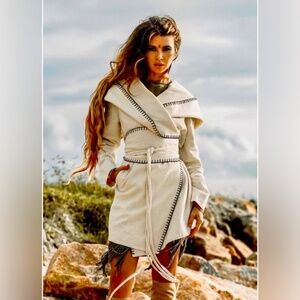 💞NWT AYA Sacred Wear Warm Boho Hoody Cardigan Off-White Belted Wrap Cardigan💞